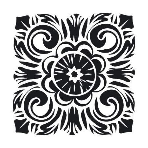 Naklejka ornament 2071 - Wzór graficzny. Grafika przedstawia symetryczny układ z kwiatowymi i spiralnymi motywami