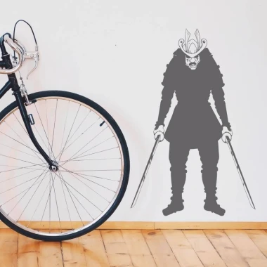 Naklejka samuraj 2074 - Aranżacja w pokoju. Ściana w jasnym kolorze, podłoga drewniana, obok rower