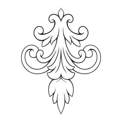 Naklejka ścienna z symetrycznym ornamentem floralnym w przykładowym czarnym kolorze, pokazana na białym tle