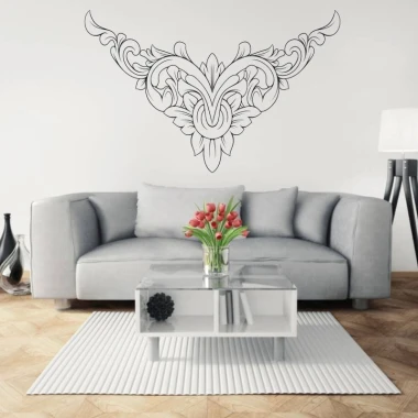 Naklejka ścienna floral 2069 - Aranżacja w salonie. Szare ściany, jasna kanapa i stół szklany