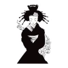 Naklejka ścienna japonka 2058 - Wzór graficzny. Postać kobiety w kimono z kwiatami w tle