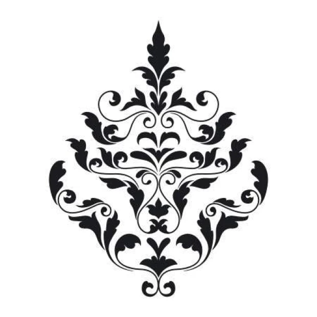 Naklejka ścienna ornament 2061 - Wzór graficzny. Złożony wzór z liści i spirali w kolorze czarnym