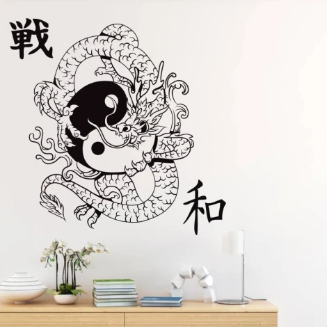 Naklejka smok 2047 - Aranżacja w salonie. Ściany w jasnym kolorze, nowoczesne meble w stonowanej palecie