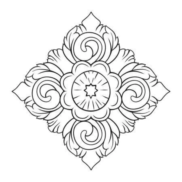 Naklejka wzór geometryczny 2070 - Wzór graficzny. Grafika przedstawia symetryczny wzór z kwiatowymi motywami i spiralnymi