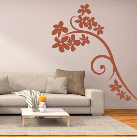 Naklejka dekoracyjna polne kwiaty 2128 - Aranżacja w salonie. Ściany w jasnym kolorze, meble w odcieniach szarości