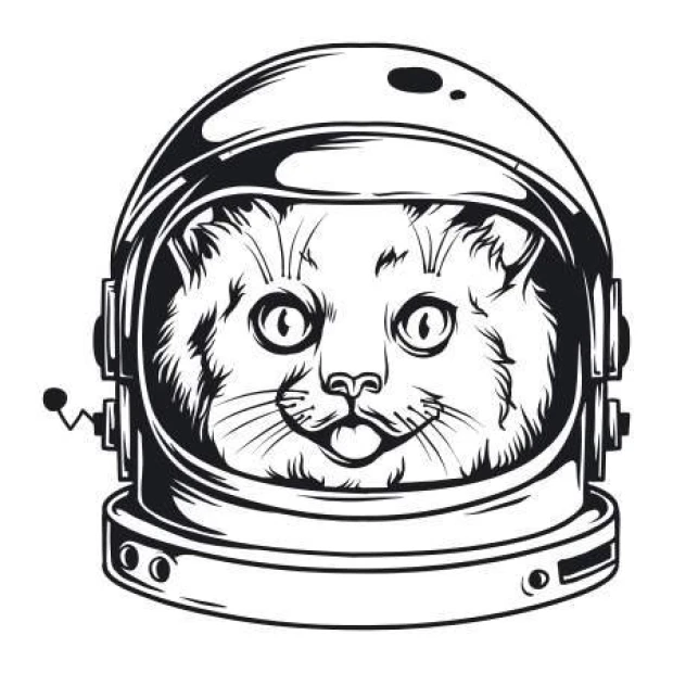 Naklejka na ścianę kot 2086 - Wzór graficzny. Kot w hełmie astronauty z wyraźnymi oczami i uśmiechem