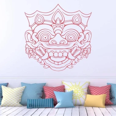 Naklejka na ścianę maska z Bali 2096 - Wzór graficzny. Grafika przedstawia stylizowaną maskę z wyraźnymi detalami