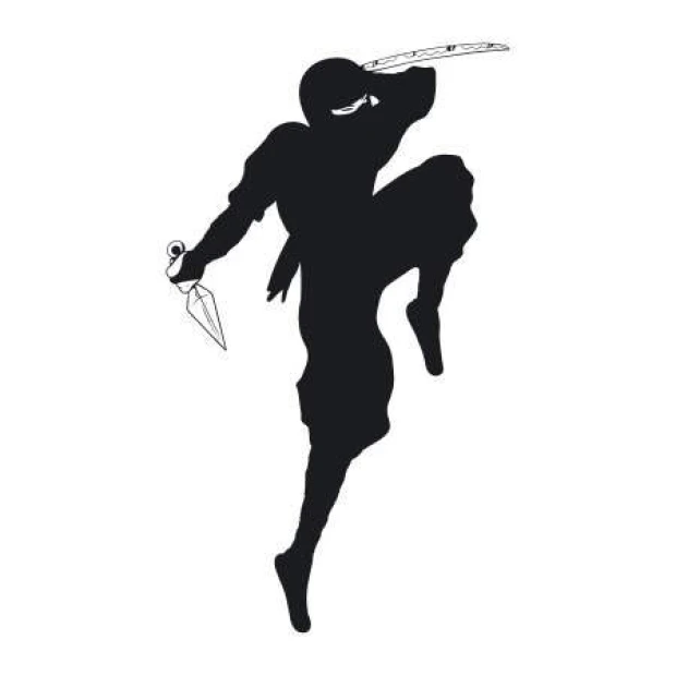Naklejka na ścianę ninja 2098 - Wzór graficzny. Postać ninja w czerni, w dynamicznej pozie z bronią