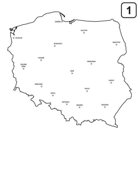 Tablica suchościeralna mapa Polski 239 - Wzór graficzny. Kontur mapy Polski z nazwami miast w środku