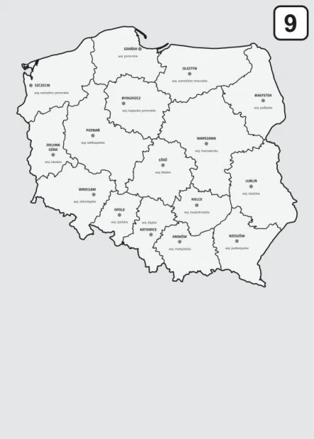Magnetyczna tablica suchościeralna mapa Polski z podziałem na województwa 238 - Wzór graficzny. Mapa przedstawia kontury