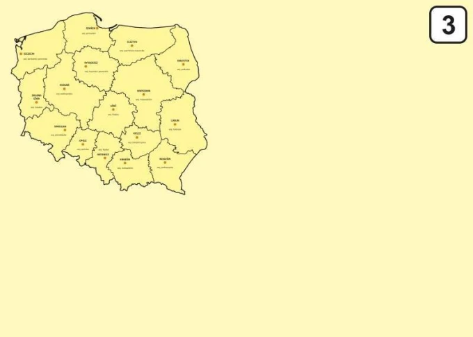 Magnetyczna tablica suchościeralna mapa Polski z podziałem na województwa 240 - Wzór graficzny. Mapa w żółtym kolorze
