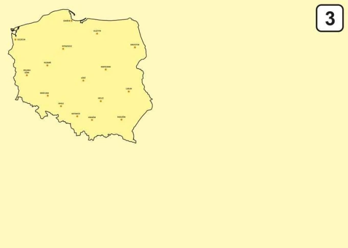 Tablica suchościeralna mapa Polski 241 - Wzór graficzny. Mapa Polski z nazwami miast na żółtym tle