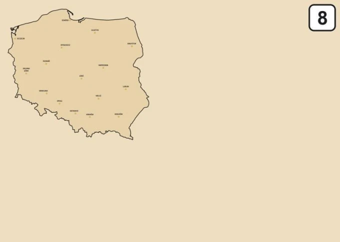 Tablica suchościeralna mapa Polski 241 - Wzór graficzny. Mapa Polski z nazwami miast na jasnym tle