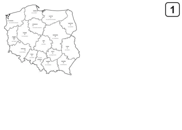 Tablica suchościeralna z nadrukiem mapy administracyjnej Polski na białym tle