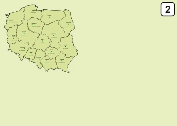 Tablica suchościeralna z nadrukiem mapy Polski z podziałem na województwa na jednolitym tle