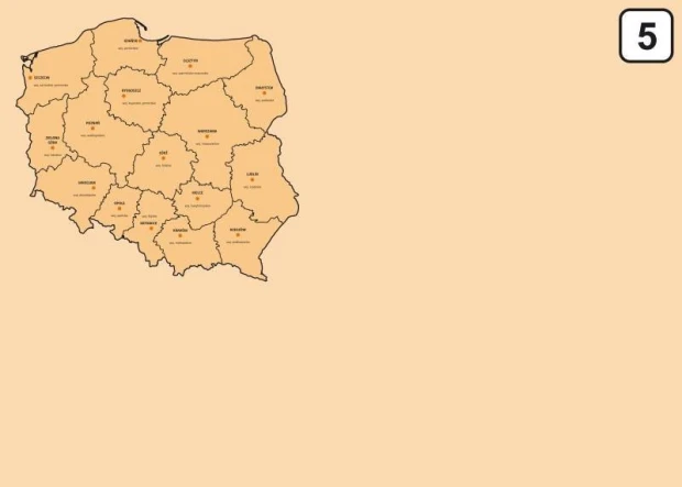 Tablica suchościeralna z nadrukiem mapy administracyjnej Polski w lewym górnym rogu na beżowym tle
