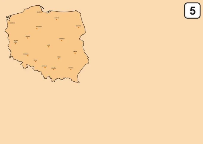 Magnetyczna tablica suchościeralna mapa Polski 241 - Wzór graficzny. Mapa Polski w kolorze pomarańczowym z zaznaczonymi