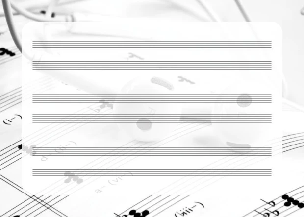 Pięciolinia suchościeralna tablica słuchawki EDU 041 - Wzór graficzny. Białe tło z pięciolinią i słuchawkami