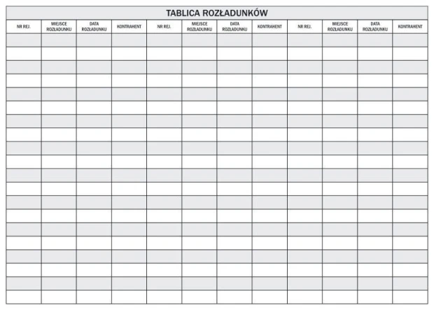Tablica magnetyczna suchościeralna z nadrukiem planu rozładunków na białym tle