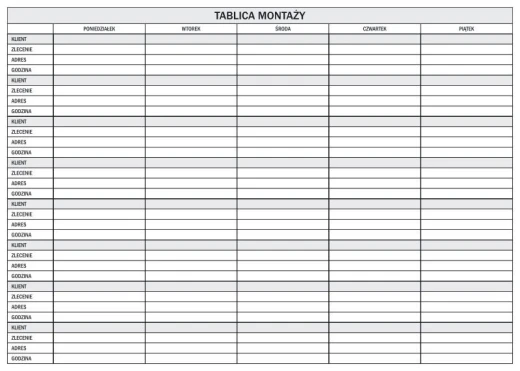 Tablica magnetyczna suchościeralna z nadrukiem planu montaży na biały tle