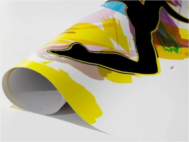 Próbka fototapety - Wzór graficzny. Grafika przedstawia dynamiczną sylwetkę na tle kolorowych plam