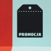Naklejka kredowa dla handlu promocja 241 - Wzór graficzny. Czarne tło z napisem PROMOCJA i wycięciem na górze