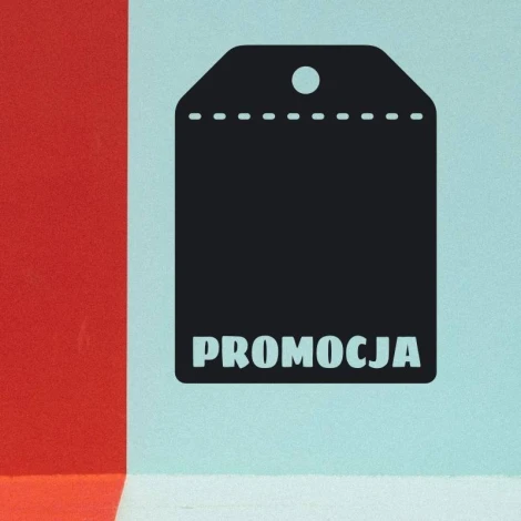 Naklejka kredowa dla handlu promocja 241 - Wzór graficzny. Czarne tło z napisem PROMOCJA i wycięciem na górze