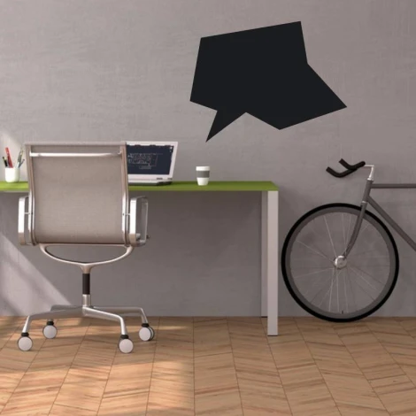 Naklejka kredowa do biura dymek 231 - Aranżacja w biurze. Szare ściany, drewniana podłoga, zielony stół