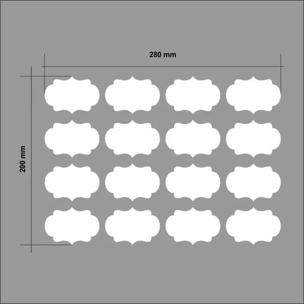 Etykiety suchościeralne na słoiki vintage 006 - komplet 16 szt - Wzór graficzny. Etykiety mają kształt owalny z falistymi