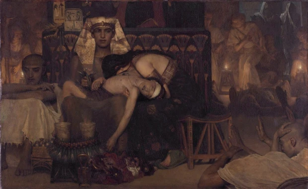 Reprodukcja obrazu Lawrence\'a Alma-Tademy Death of the Pharaoh\'s Firstborn Son przedstawiająca opłakiwanie syna