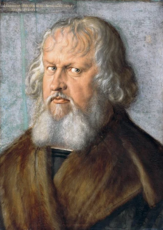 Reprodukcja Portrait of Hieronymus Holzschuher, Albrecht Durer - Wzór graficzny. Mężczyzna z siwą brodą i włosami