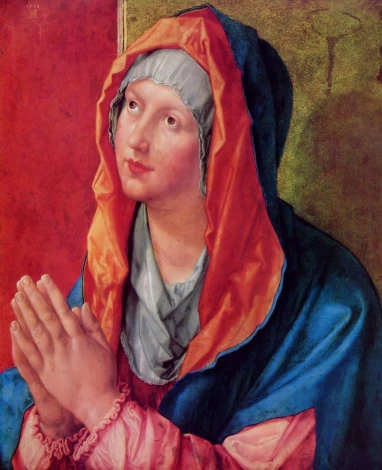 Reprodukcja The Virgin Mary in Prayer, Albrecht Durer - Wzór graficzny. Postać Matki Boskiej z dłońmi złożonymi w modlitwie