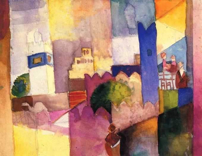 Reprodukcja Kairouan III, August Macke - Wzór graficzny. Geometryczne kształty w intensywnych kolorach, przedstawiające