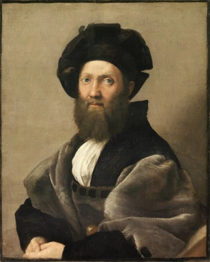 Reprodukcja Portrait of Baldassare Castiglione, Rafael Santi, Raphael - Wzór graficzny. Mężczyzna z brodą w czarnym