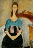 Reprodukcja Portrait of Jeanne Hebuterne, Seated, 1918, Amedeo Modigliani - Wzór graficzny. Postać kobiety w niebieskiej