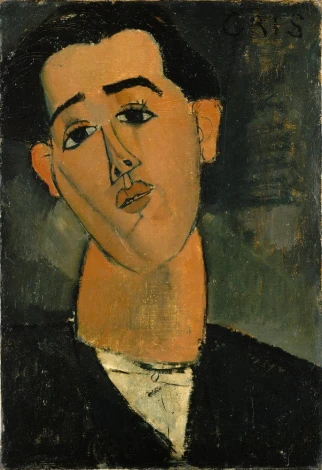 Reprodukcja Portrait of Juan Gris, Amedeo Modigliani - Wzór graficzny. Obraz przedstawia postać z wydłużoną twarzą i dużymi