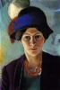 Reprodukcja Portrait of the artists wife with a hat, August Macke - Wzór graficzny. Obraz przedstawia kobietę w kapeluszu