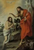 Reprodukcja The Baptism of Christ, Bartolome Esteban Murillo - Wzór graficzny. Postacie w wodzie, symboliczne gesty, zieleń