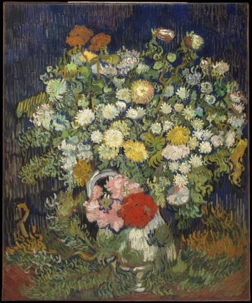 Reprodukcja Bouquet of Flowers in a Vase, Vincent van Gogh - Wzór graficzny. Kwiaty w wazonie o różnych kształtach