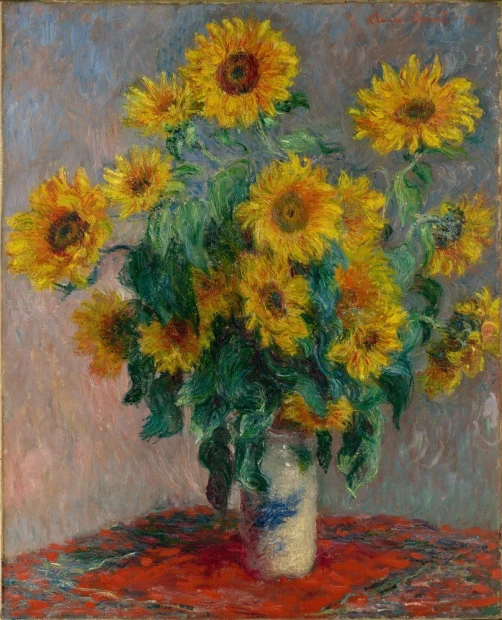 Reprodukcja Bouquet of Sunflowers, Claude Monet - Wzór graficzny. Bukiet słoneczników w wazonie na tle jasnym