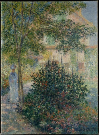 Reprodukcja Camille Monet in the Garden at Argenteuil, Claude Monet - Wzór graficzny. Obraz przedstawia postać w jasnym