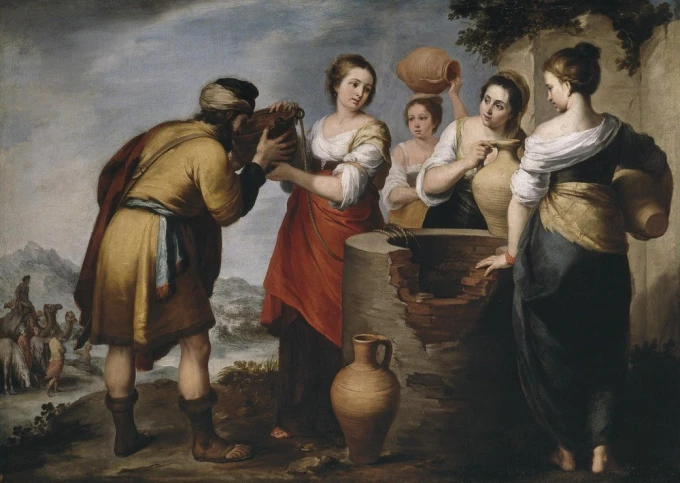 Reprodukcja Chrzest The Baptism of Christ, Bartolome Esteban Murillo - Wzór graficzny. Postacie w tradycyjnych strojach
