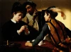 Reprodukcja The Cardsharps, Michelangelo Caravaggio - Wzór graficzny. Trzy postacie przy stole, jedna z kartami, dwie