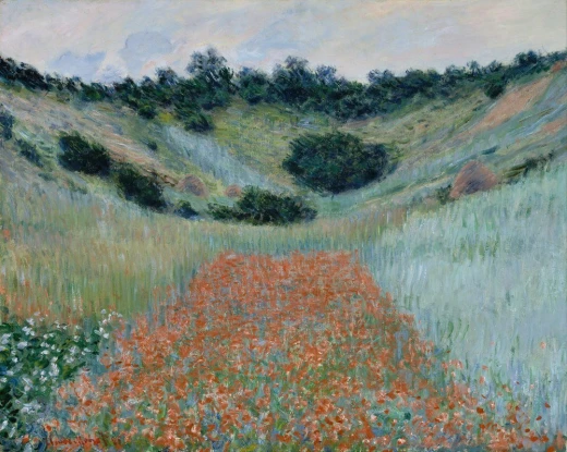 Reprodukcja obrazu Poppy Field in a Hollow near Giverny Claude Moneta przedstawiająca pole czerwonych maków