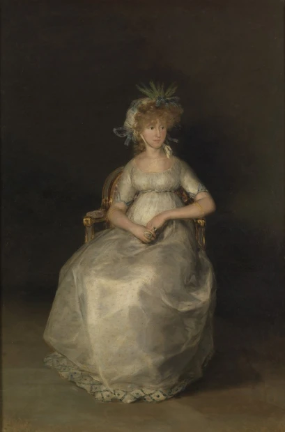 Reprodukcja portret Maria Teresa de Borbon y Vallabriga, Francisco Goya - Aranżacja w ciemnym pomieszczeniu. Ściany