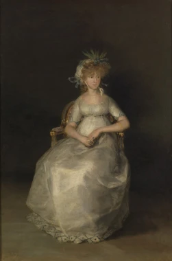 Reprodukcja portret Maria Teresa de Borbon y Vallabriga, Francisco Goya - Aranżacja w ciemnym pomieszczeniu. Ściany