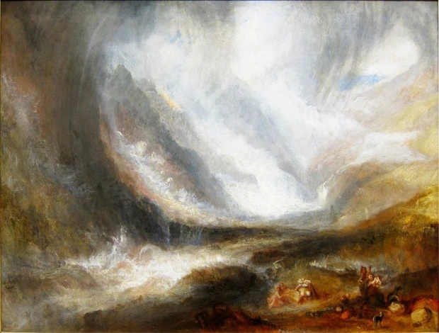 Reprodukcja obrazu Williama Turnera Valley of Aosta: Snowstorm, Avalanche and Thunderstorm ukazująca żywioł w górach