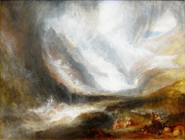 Reprodukcja Valley of Aosta Snowstorm, Avalanche and Thunderstorm, William Turner - Wzór graficzny. Obraz przedstawia