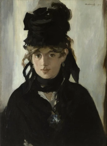 Reprodukcja Berthe Morisot au bouquet de violettes, Edouard Manet - Wzór graficzny. Portret młodej kobiety w czarnym