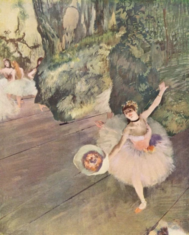 Reprodukcja Dancer Taking a Bow The Star, Edgar Degas - Wzór graficzny. Postać baletnicy w tutu, w ruchu, z wachlarzem